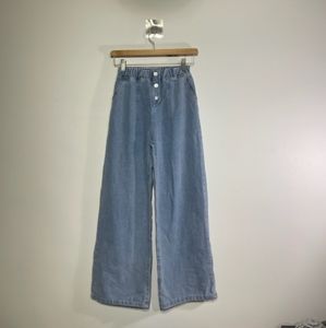 Straight high waist light wash flared vintage straight elastic button up jeans